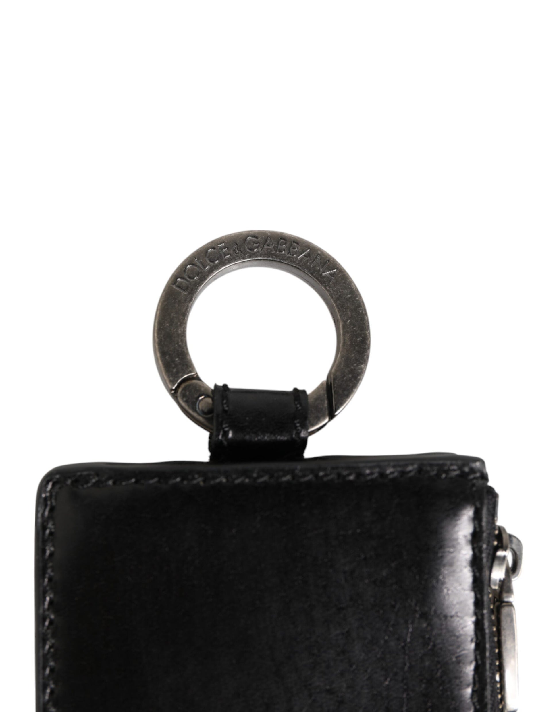 Dolce & Gabbana Black Leather Logo Embossed Lanyard Cardholder Wallet