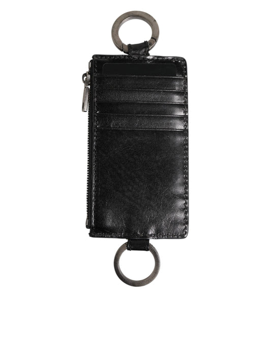 Dolce & Gabbana Black Leather Logo Embossed Lanyard Cardholder Wallet