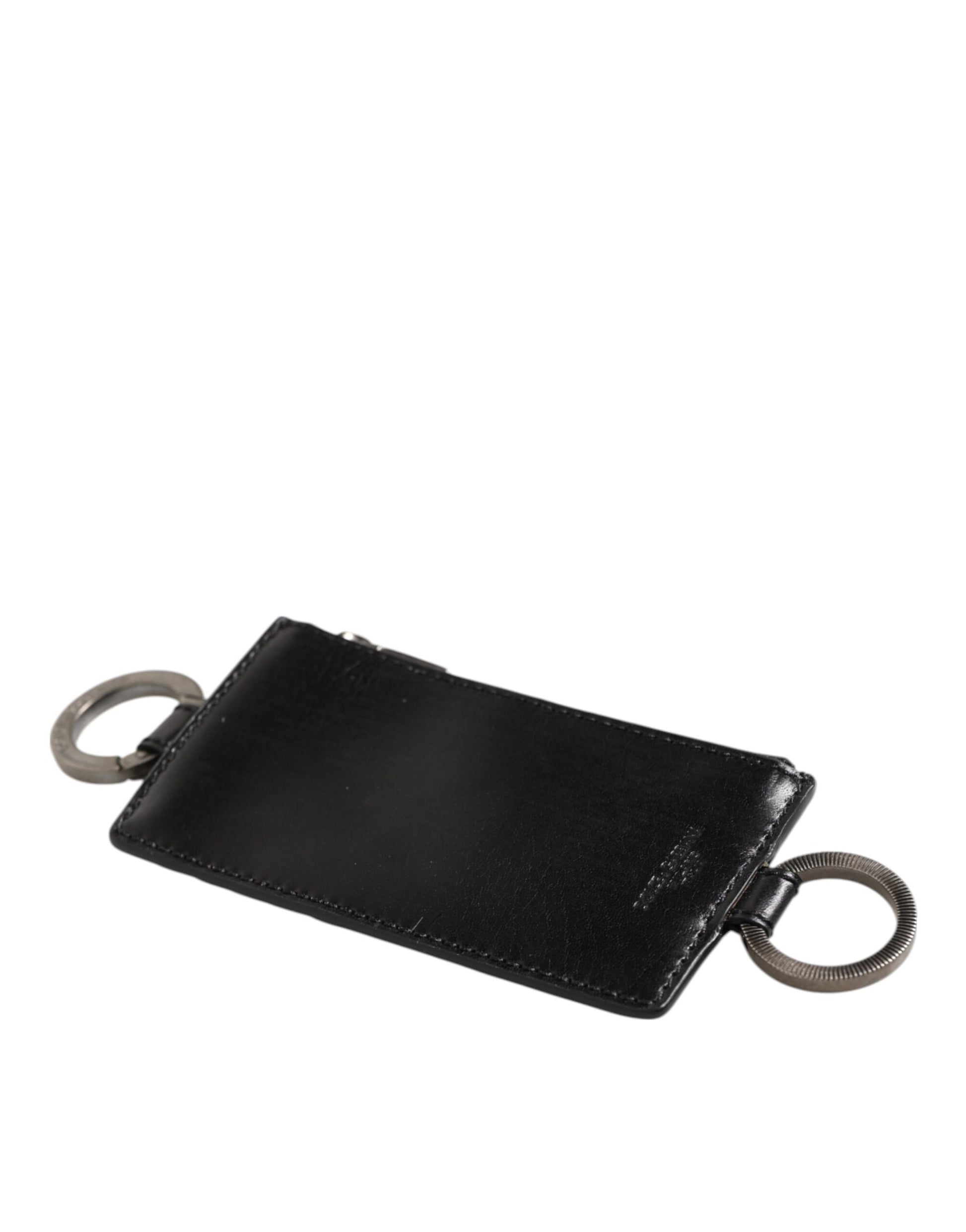Dolce & Gabbana Black Leather Logo Embossed Lanyard Cardholder Wallet