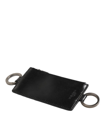 Dolce & Gabbana Black Leather Logo Embossed Lanyard Cardholder Wallet