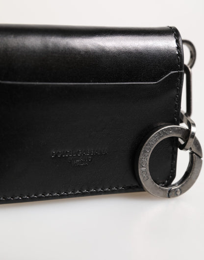 Dolce & Gabbana Black Leather Logo Embossed Key Chain Card Holder Wallet