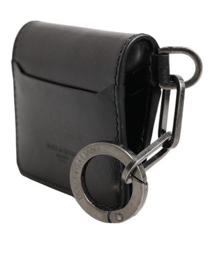 Dolce & Gabbana Black Leather Logo Embossed Key Chain Card Holder Wallet