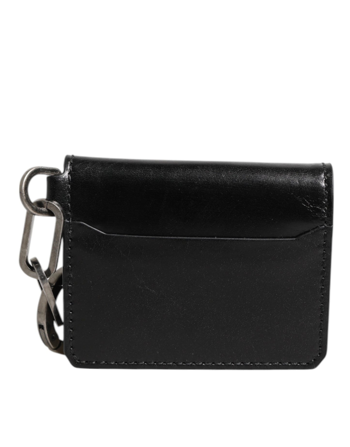 Dolce & Gabbana Black Leather Logo Embossed Key Chain Card Holder Wallet