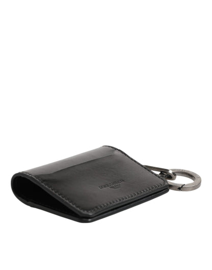 Dolce & Gabbana Black Leather Logo Embossed Key Chain Card Holder Wallet