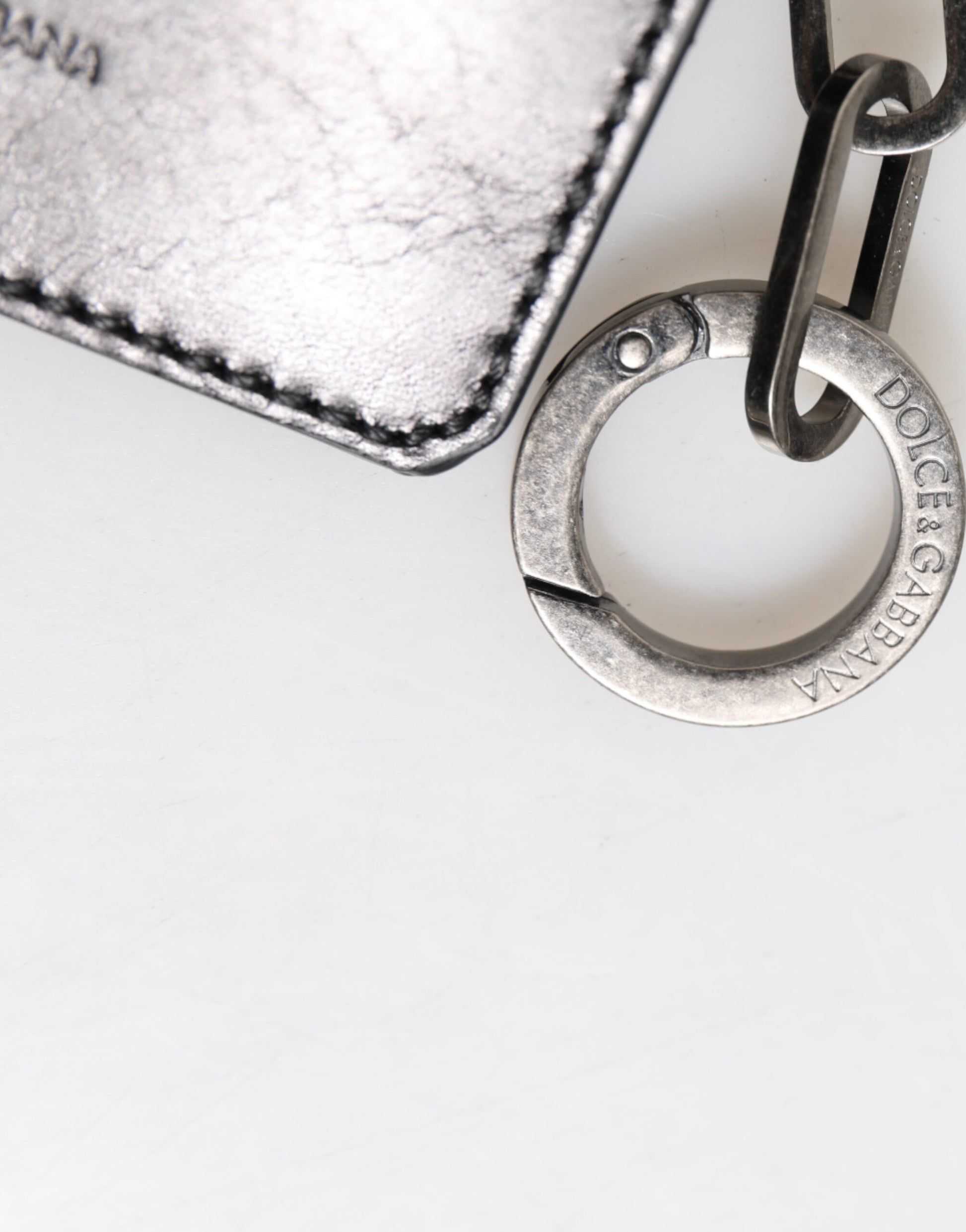 Dolce & Gabbana Black Leather Logo Embossed Key Chain Card Holder Wallet