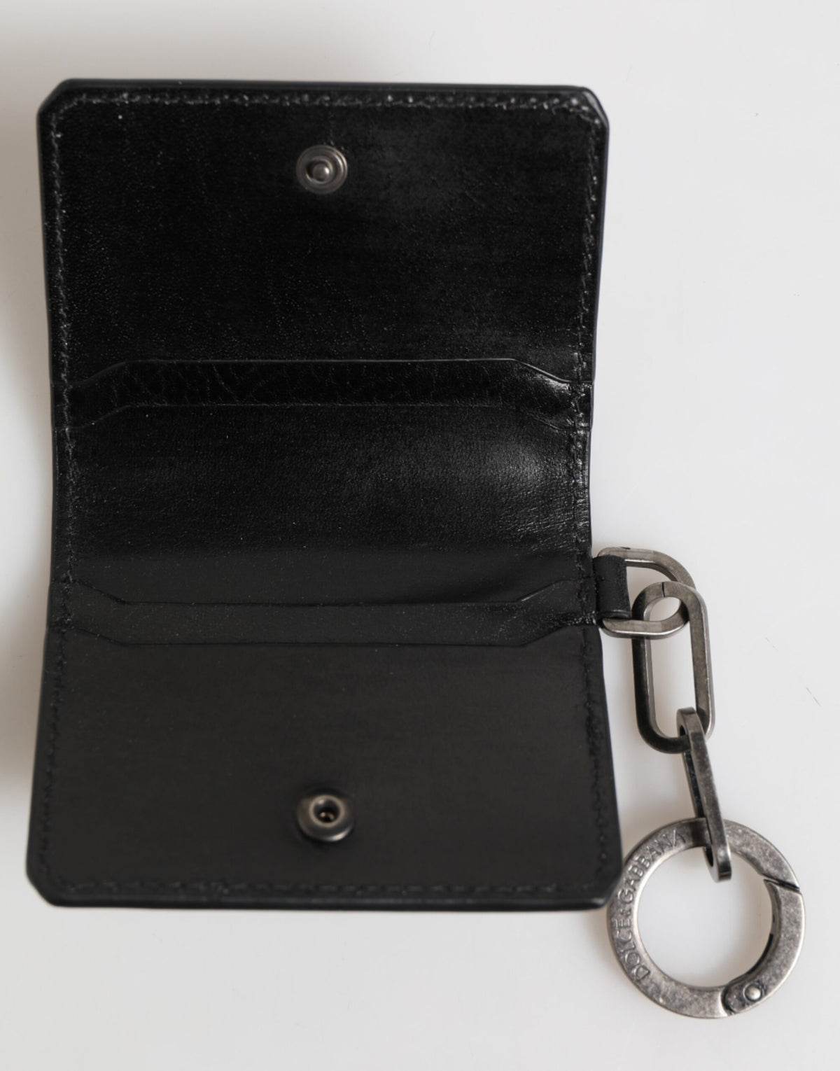 Dolce & Gabbana Black Leather Logo Embossed Key Chain Card Holder Wallet