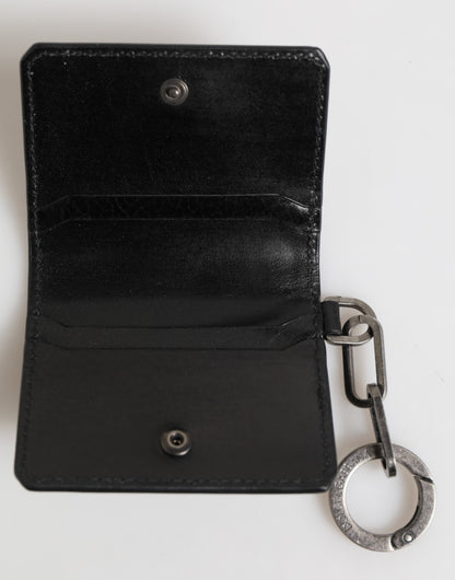 Dolce & Gabbana Black Leather Logo Embossed Key Chain Card Holder Wallet