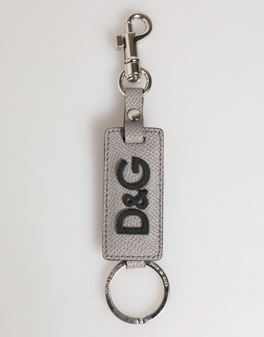 Dolce & Gabbana Gray Leather Logo Metal Ring Keychain Holder for Men