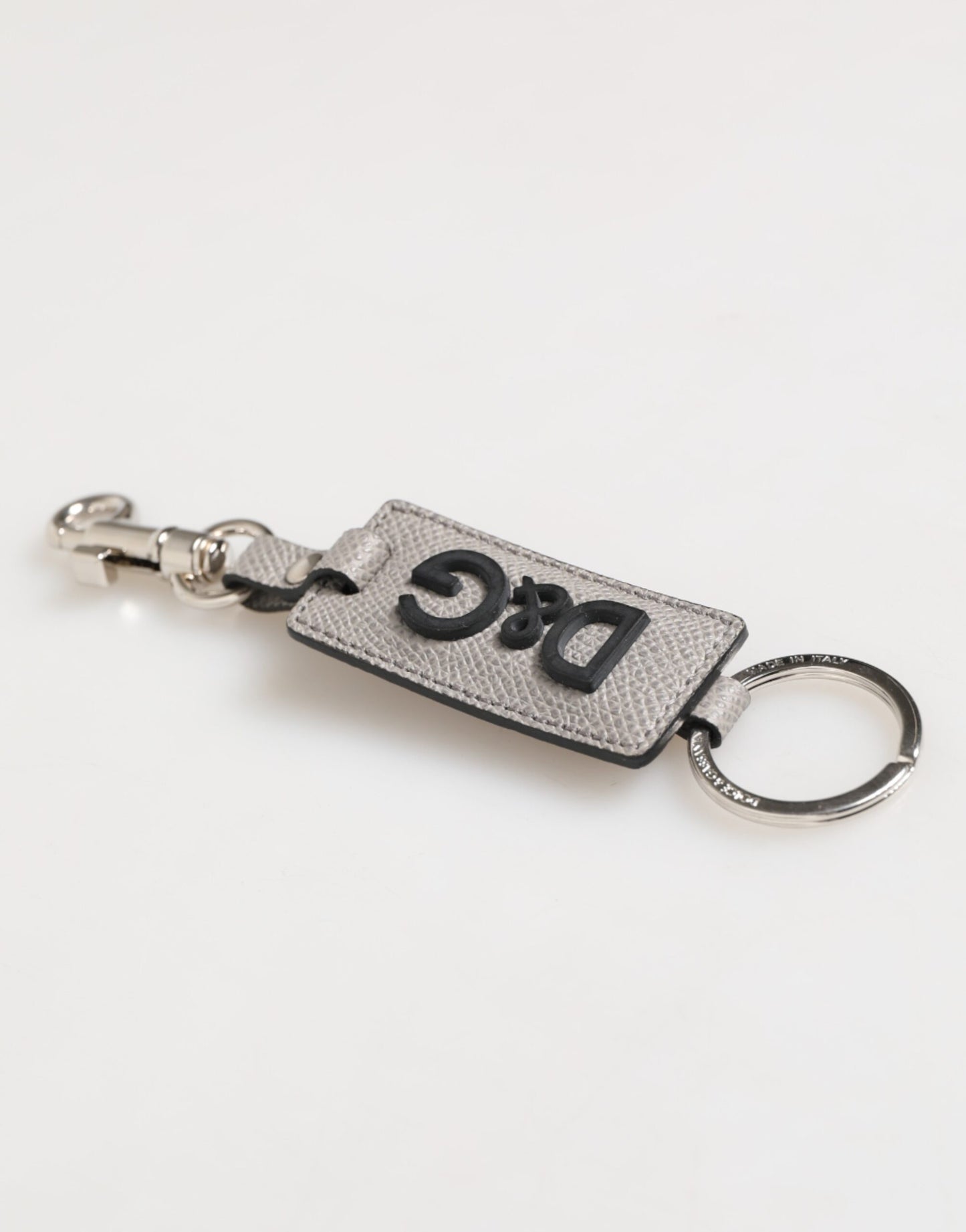 Dolce & Gabbana Gray Leather Logo Metal Ring Keychain Holder for Men