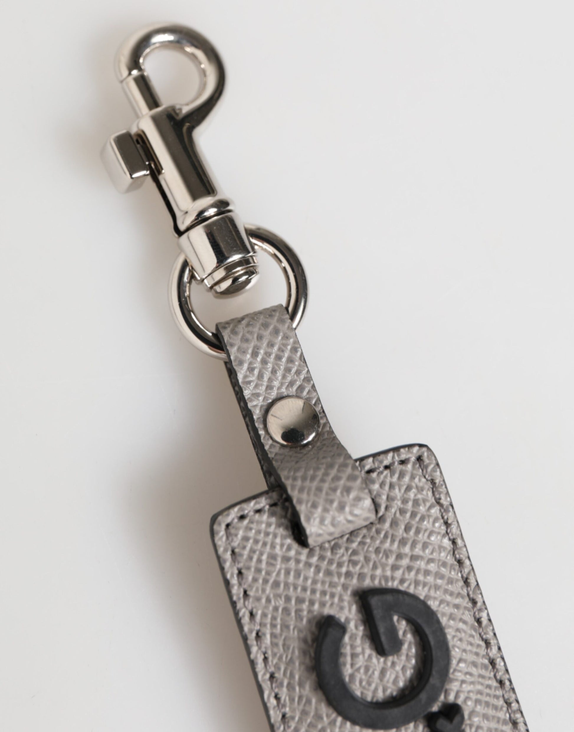 Dolce & Gabbana Gray Leather Logo Metal Ring Keychain Holder for Men