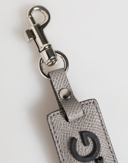 Dolce & Gabbana Gray Leather Logo Metal Ring Keychain Holder for Men