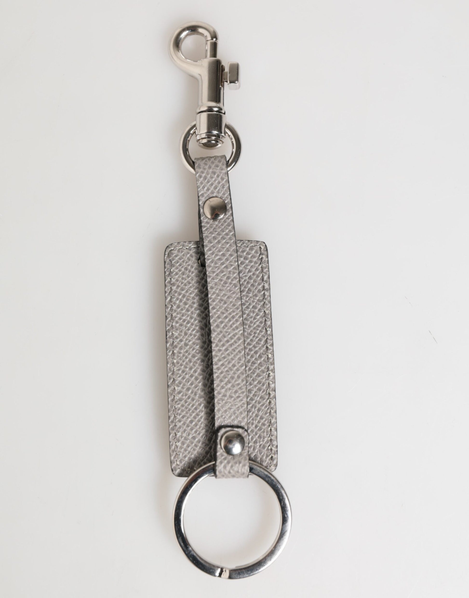 Dolce & Gabbana Gray Leather Logo Metal Ring Keychain Holder for Men