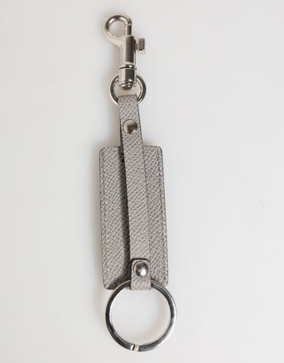 Dolce & Gabbana Gray Leather Logo Metal Ring Keychain Holder for Men