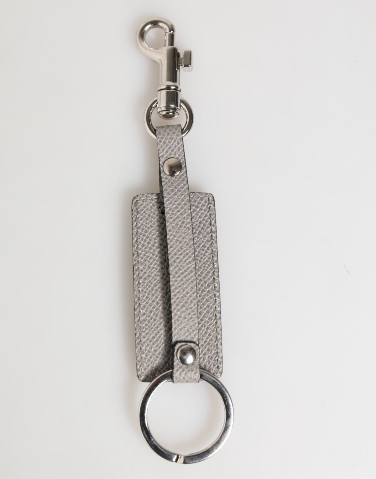 Dolce & Gabbana Gray Leather Logo Metal Ring Keychain Holder for Men