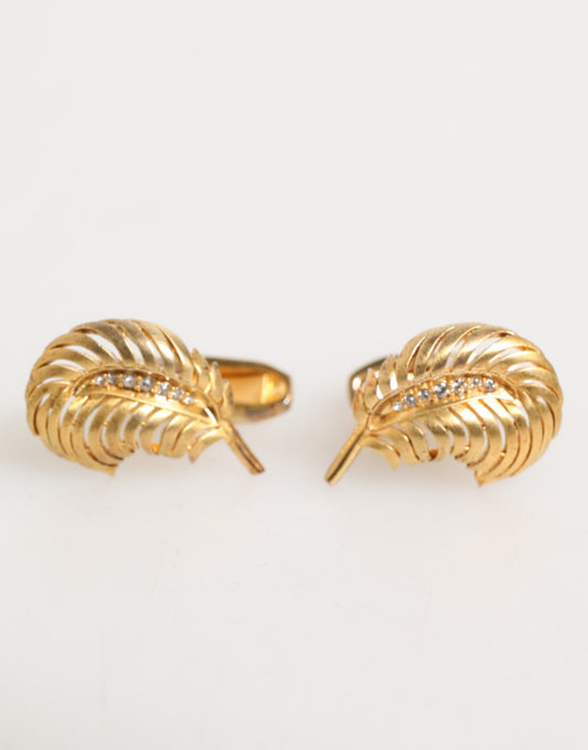 Dolce & Gabbana Gold 925 Sterling Silver Crystal Leaf Cufflink