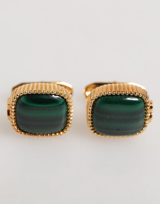 Dolce & Gabbana Gold Malachite Green Stone Square Men's Cufflinks