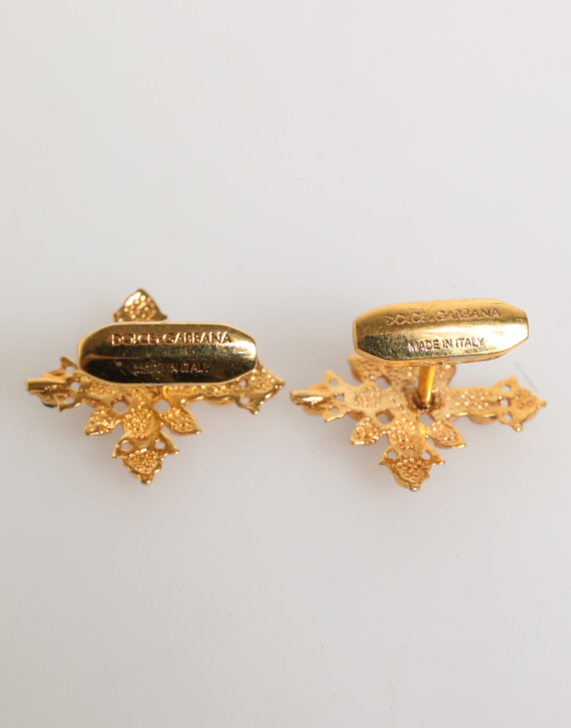 Dolce & Gabbana Gold Tone Brass Cross Crystal Cufflink