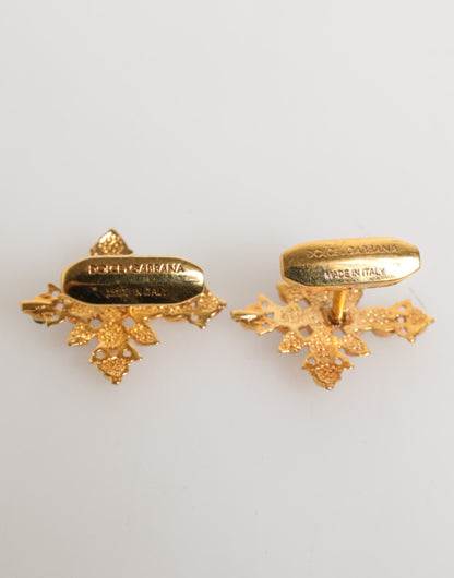 Dolce & Gabbana Gold Tone Brass Cross Crystal Cufflink