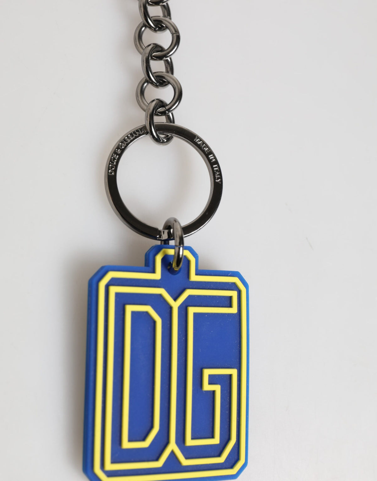 Dolce & Gabbana Blue and Yellow DG Rubber Logo Keychain