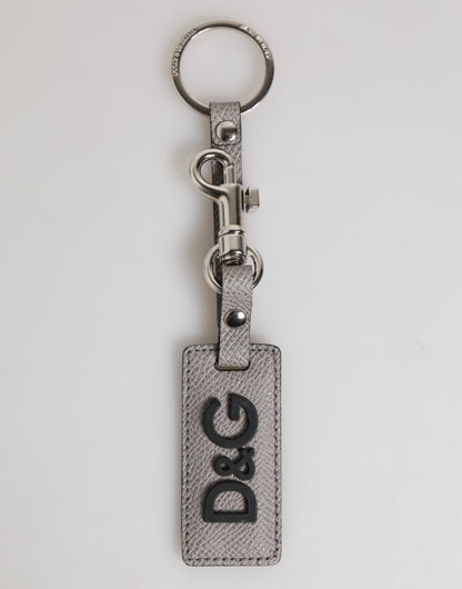 Dolce & Gabbana Gray Leather Logo Metal Ring Keychain Holder