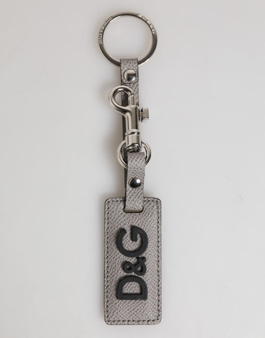 Dolce & Gabbana Gray Leather Logo Metal Ring Keychain Holder