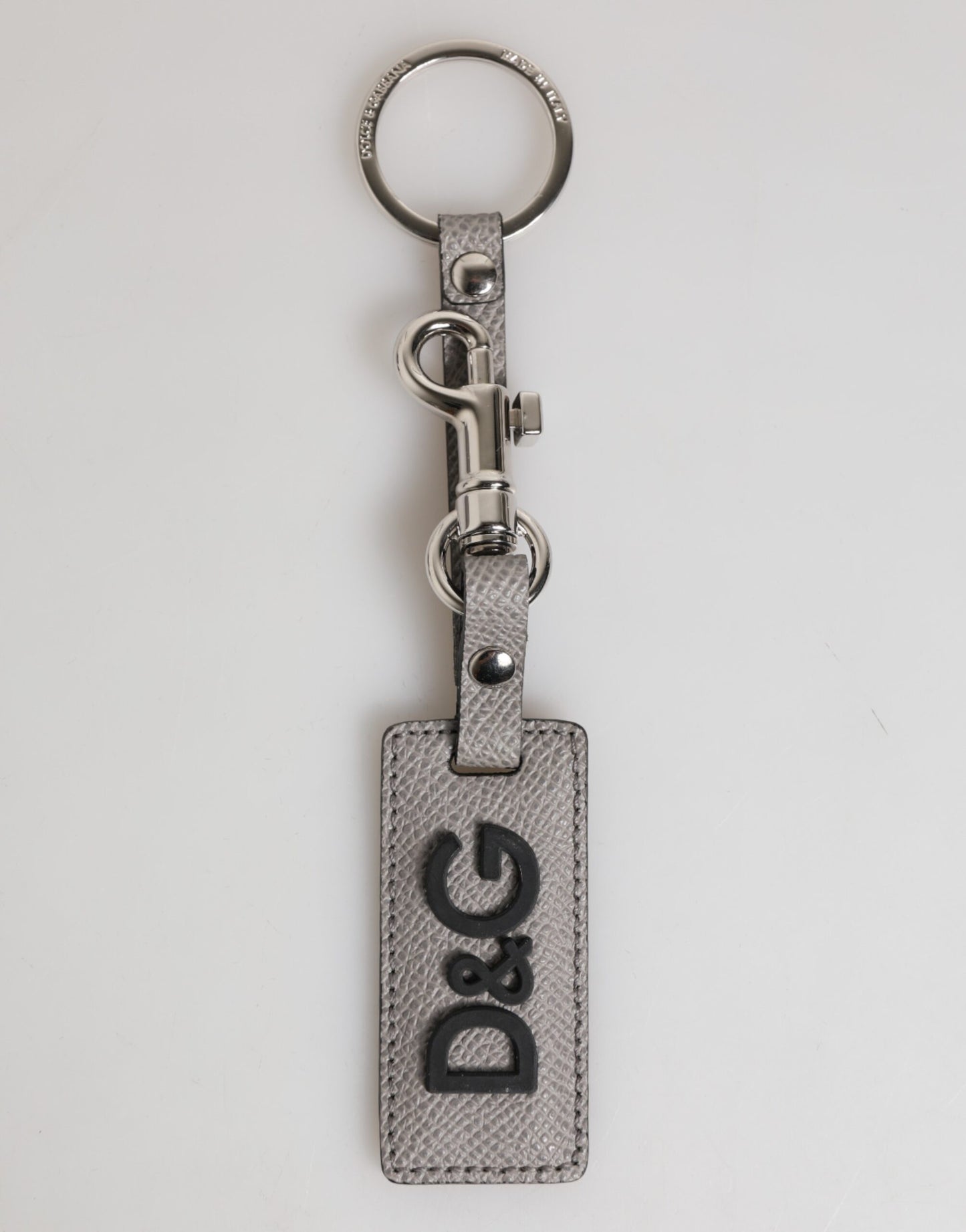 Dolce & Gabbana Gray Leather Logo Metal Ring Keychain Holder