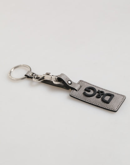 Dolce & Gabbana Gray Leather Logo Metal Ring Keychain Holder