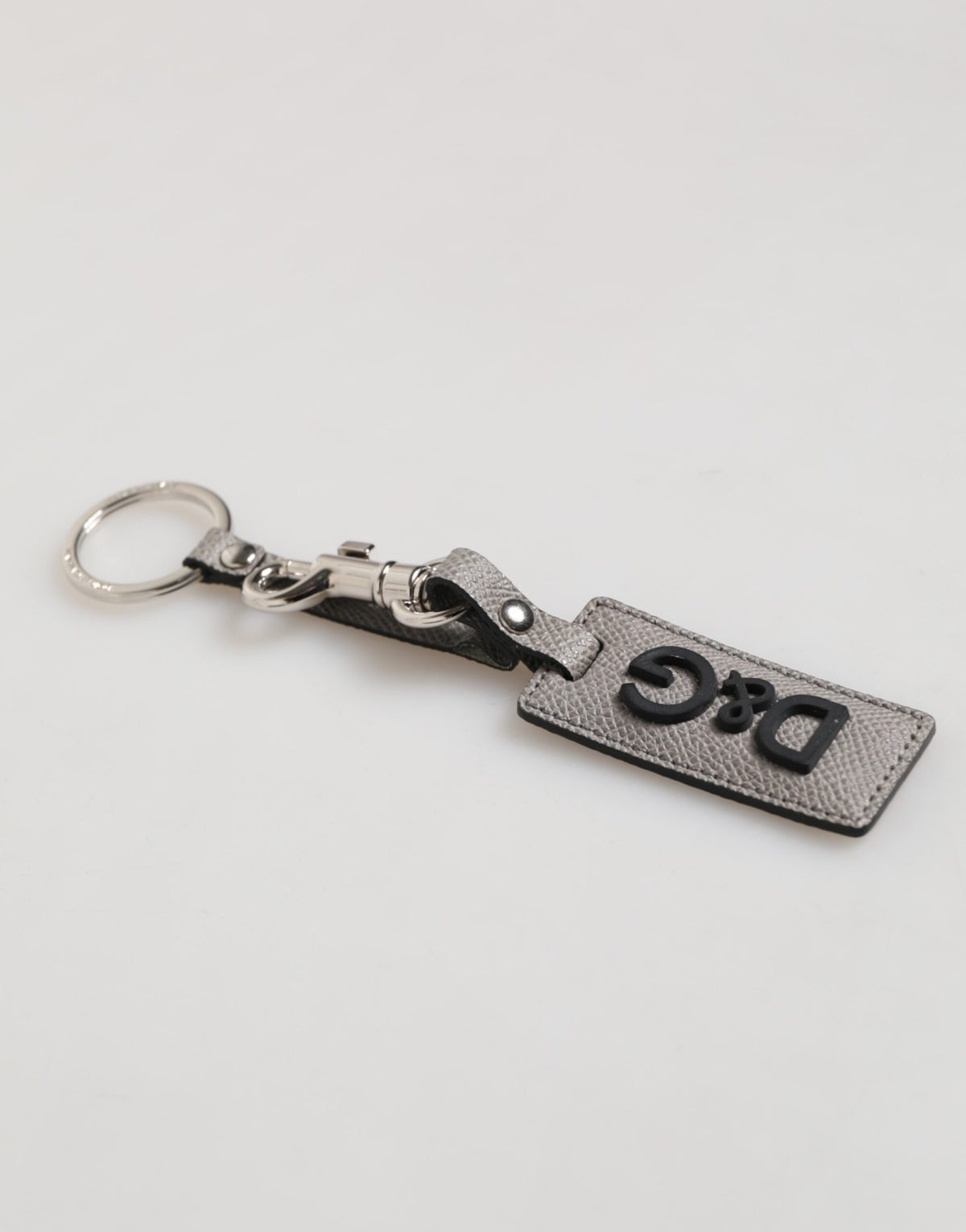 Dolce & Gabbana Gray Leather Logo Metal Ring Keychain Holder