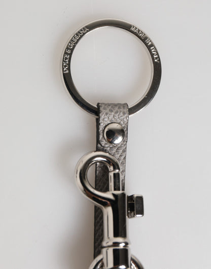 Dolce & Gabbana Gray Leather Logo Metal Ring Keychain Holder