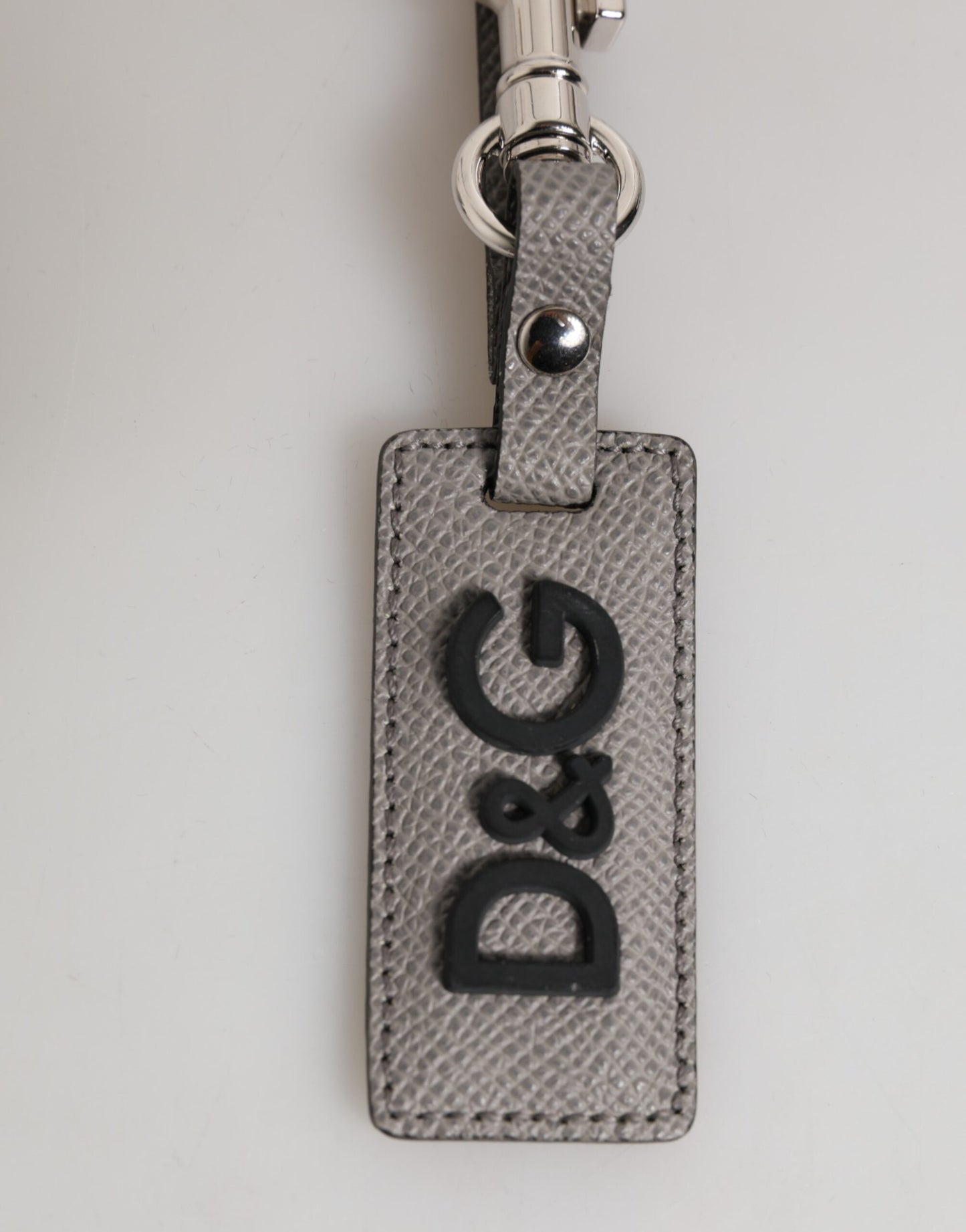 Dolce & Gabbana Gray Leather Logo Metal Ring Keychain Holder