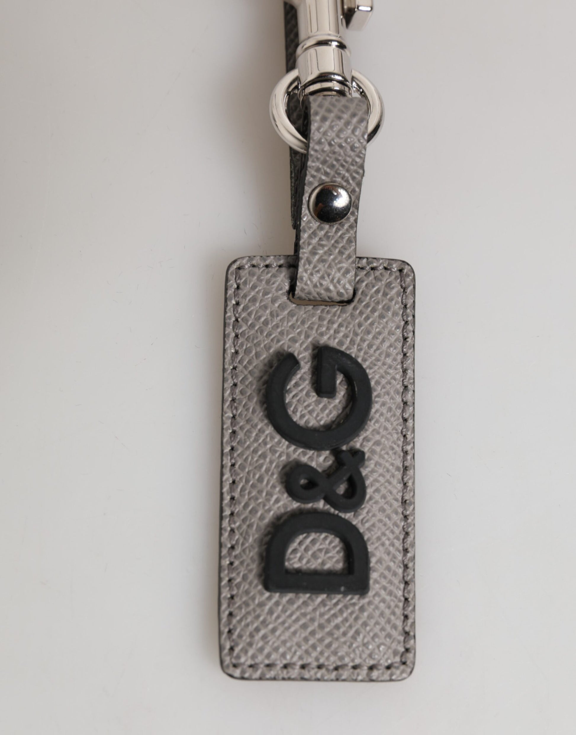 Dolce & Gabbana Gray Leather Logo Metal Ring Keychain Holder