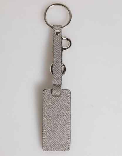 Dolce & Gabbana Gray Leather Logo Metal Ring Keychain Holder