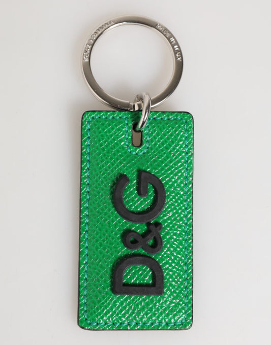Dolce & Gabbana Green Leather Logo Metal Ring Keychain Holder for Men