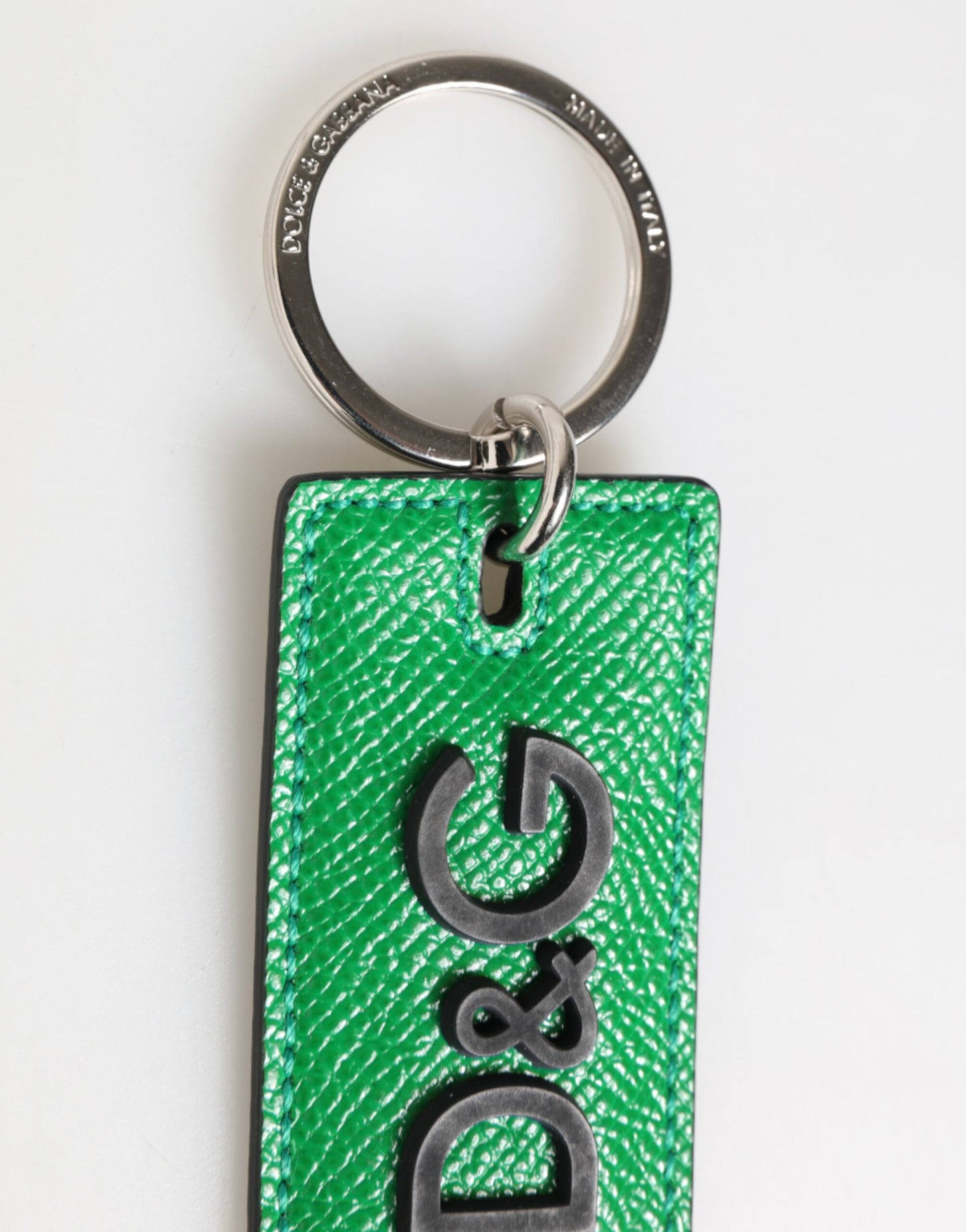 Dolce & Gabbana Green Leather Logo Metal Ring Keychain Holder for Men