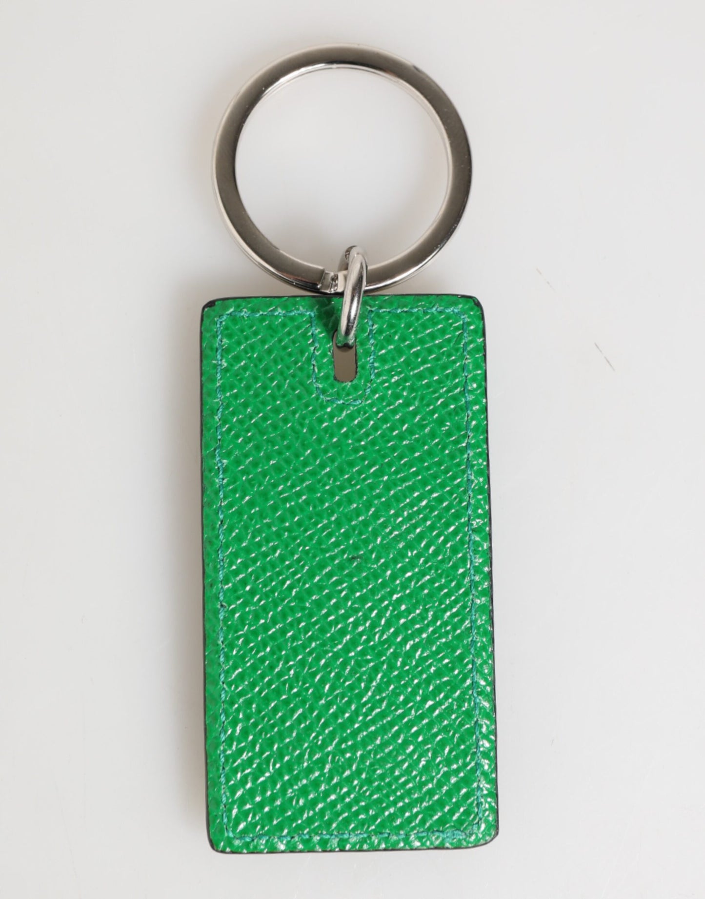 Dolce & Gabbana Green Leather Logo Metal Ring Keychain Holder for Men