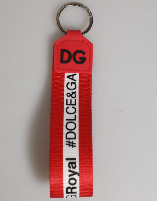 Dolce & Gabbana Red Logo Polyester Silver Brass Keychain