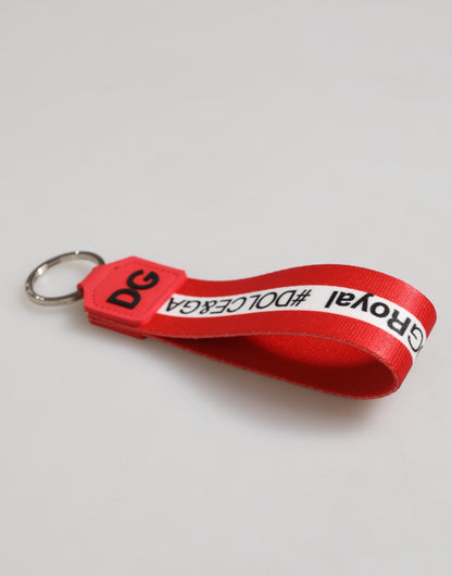 Dolce & Gabbana Red Logo Polyester Silver Brass Keychain