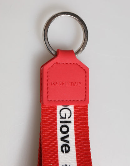 Dolce & Gabbana Red Logo Polyester Silver Brass Keychain