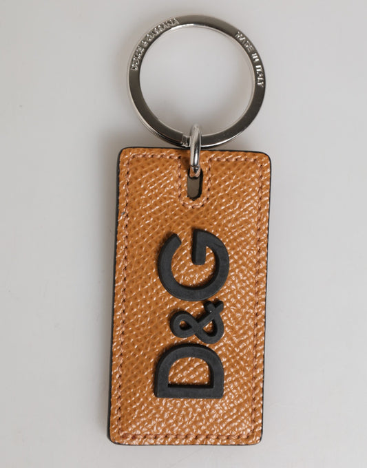Dolce & Gabbana Brown Leather Logo Metal Ring Keychain Holder for Men