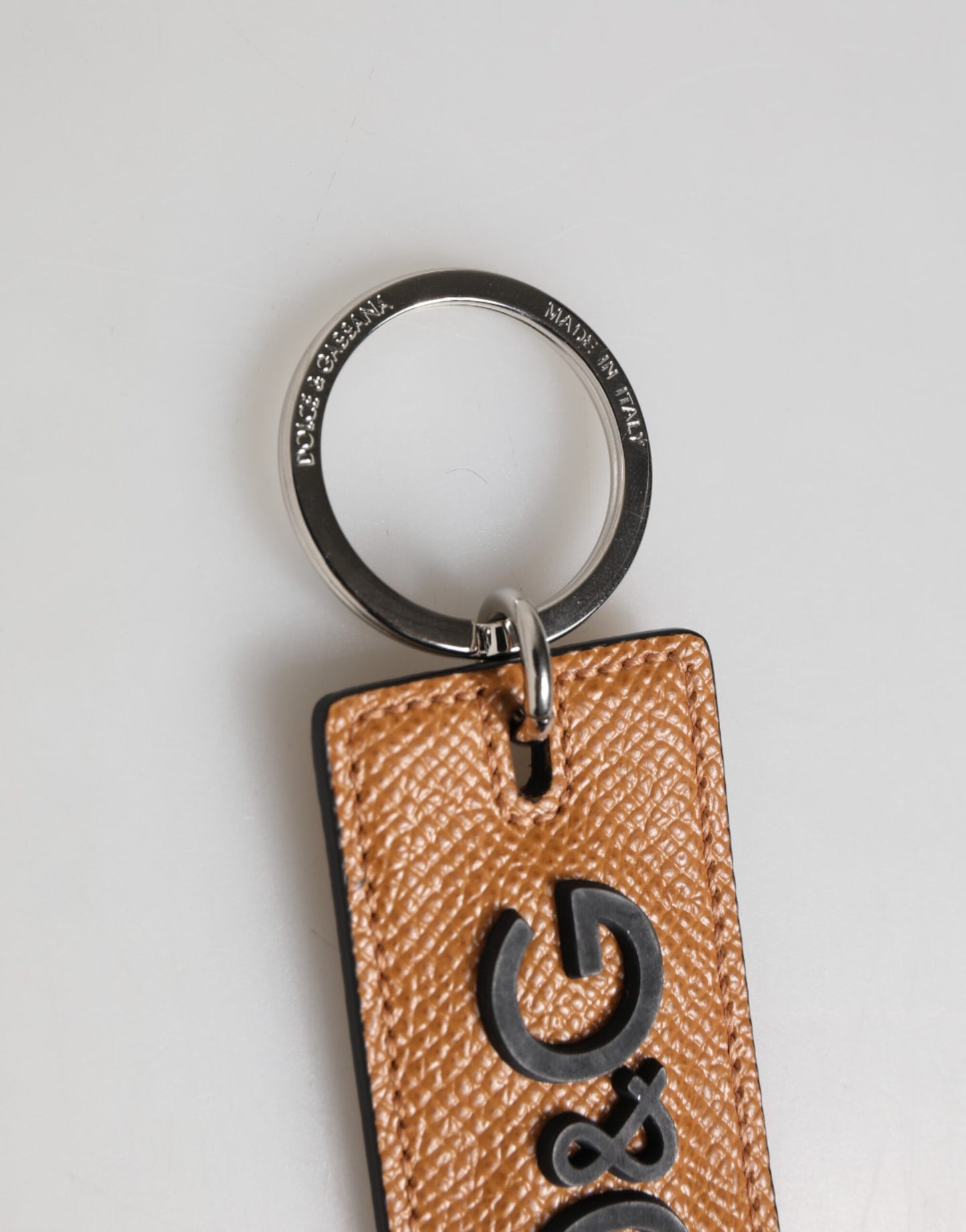 Dolce & Gabbana Brown Leather Logo Metal Ring Keychain Holder for Men
