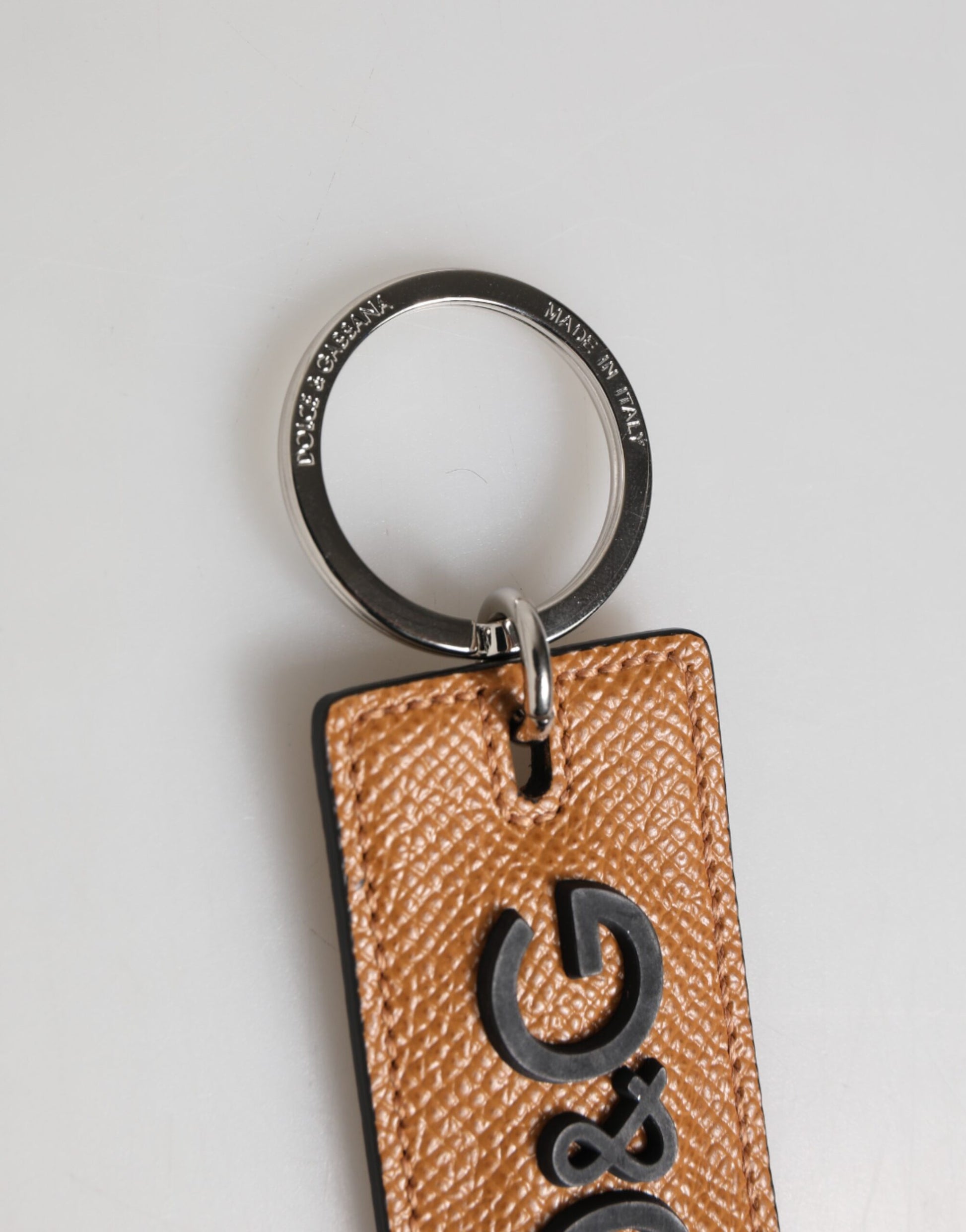 Dolce & Gabbana Brown Leather Logo Metal Ring Keychain Holder for Men