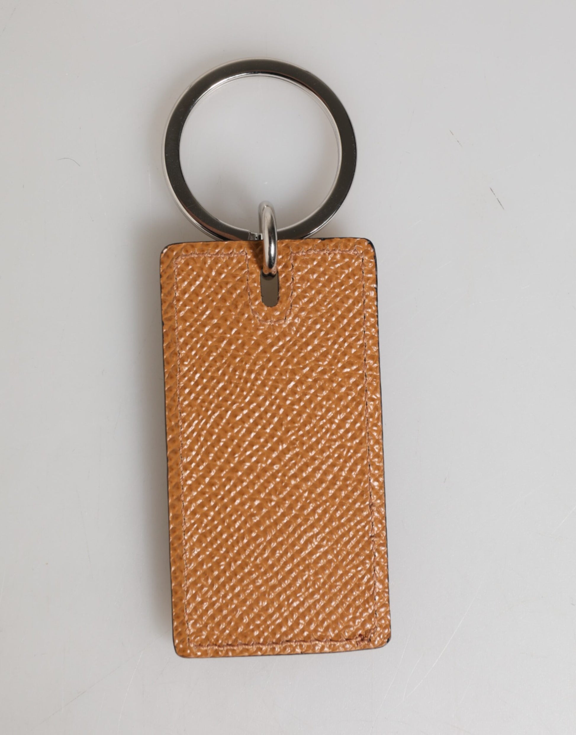 Dolce & Gabbana Brown Leather Logo Metal Ring Keychain Holder for Men