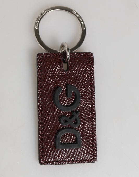 Dolce & Gabbana Dark Brown Leather Logo Metal Ring Keychain