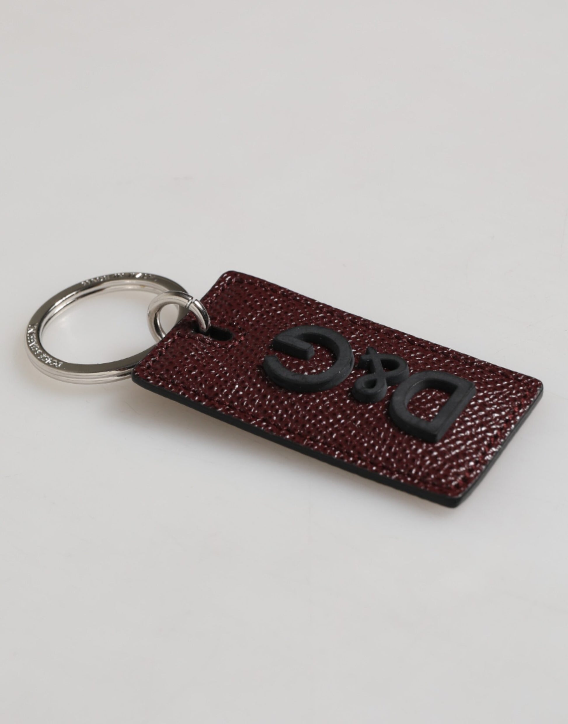 Dolce & Gabbana Dark Brown Leather Logo Metal Ring Keychain