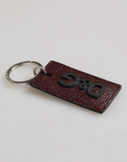 Dolce & Gabbana Dark Brown Leather Logo Metal Ring Keychain