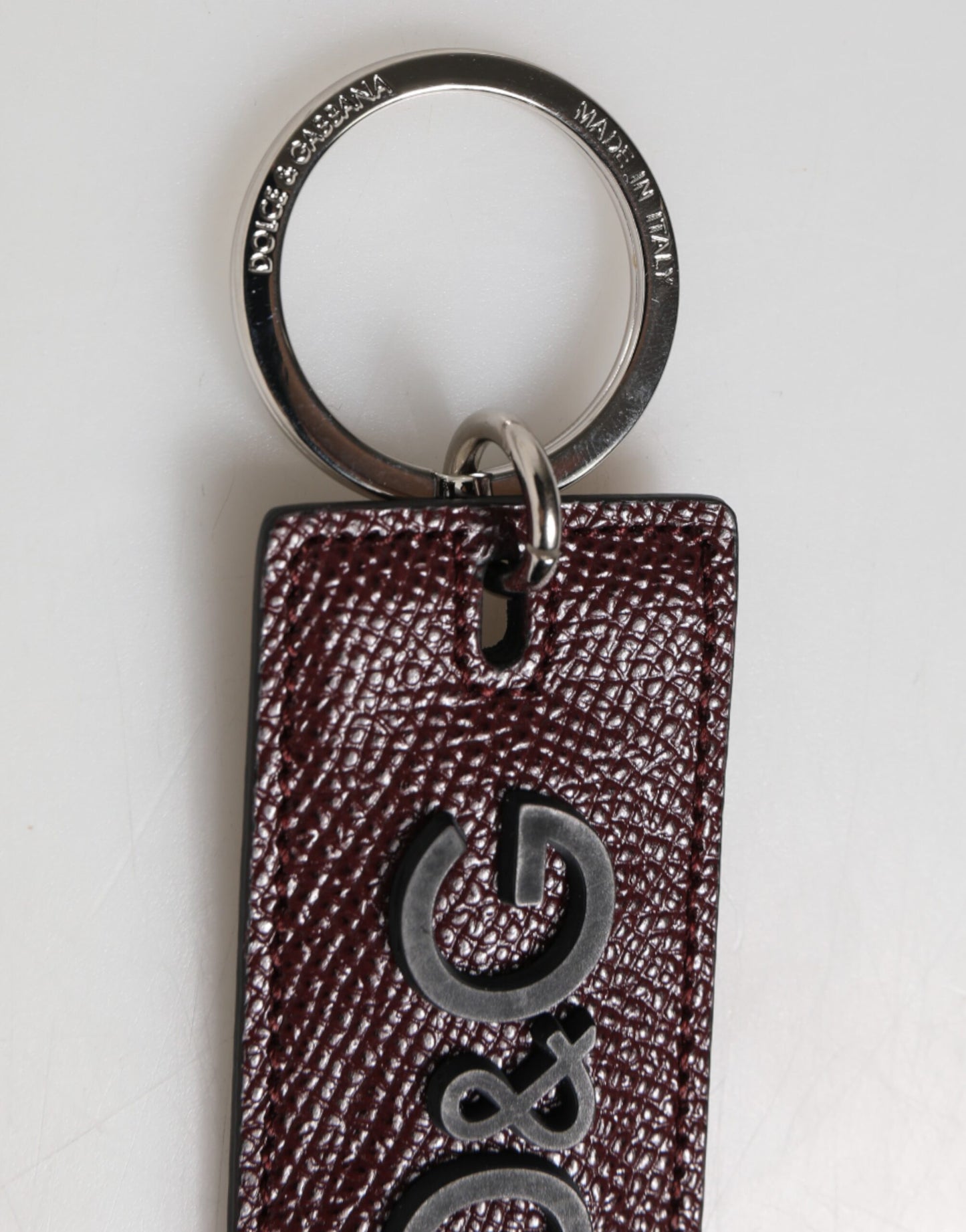 Dolce & Gabbana Dark Brown Leather Logo Metal Ring Keychain