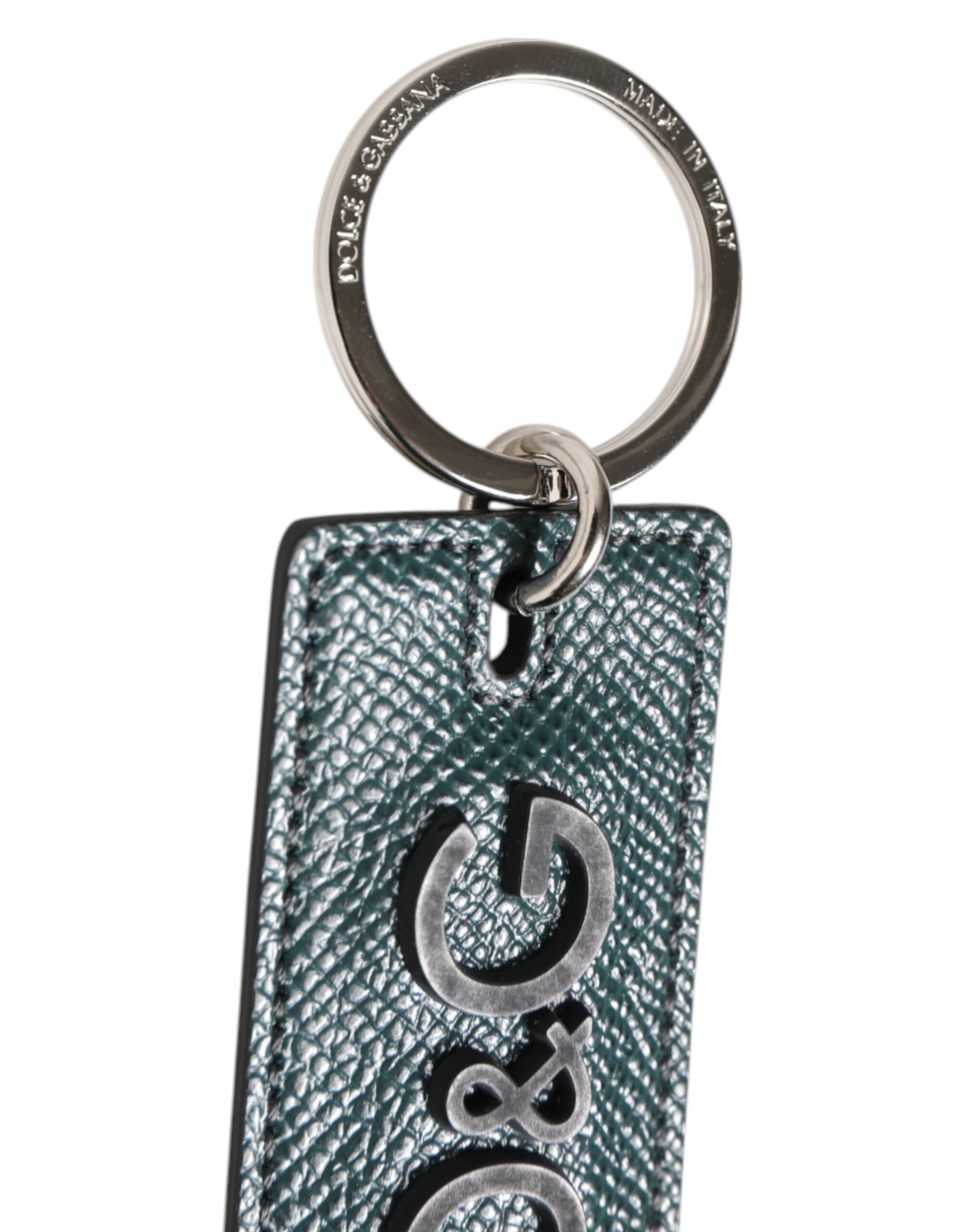 Dolce & Gabbana Army Green Leather Logo Metal Ring Keychain