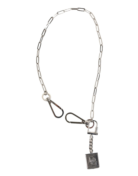 Dolce & Gabbana Silver Tone Metal Chain DG Logo Pendant Men's Necklace