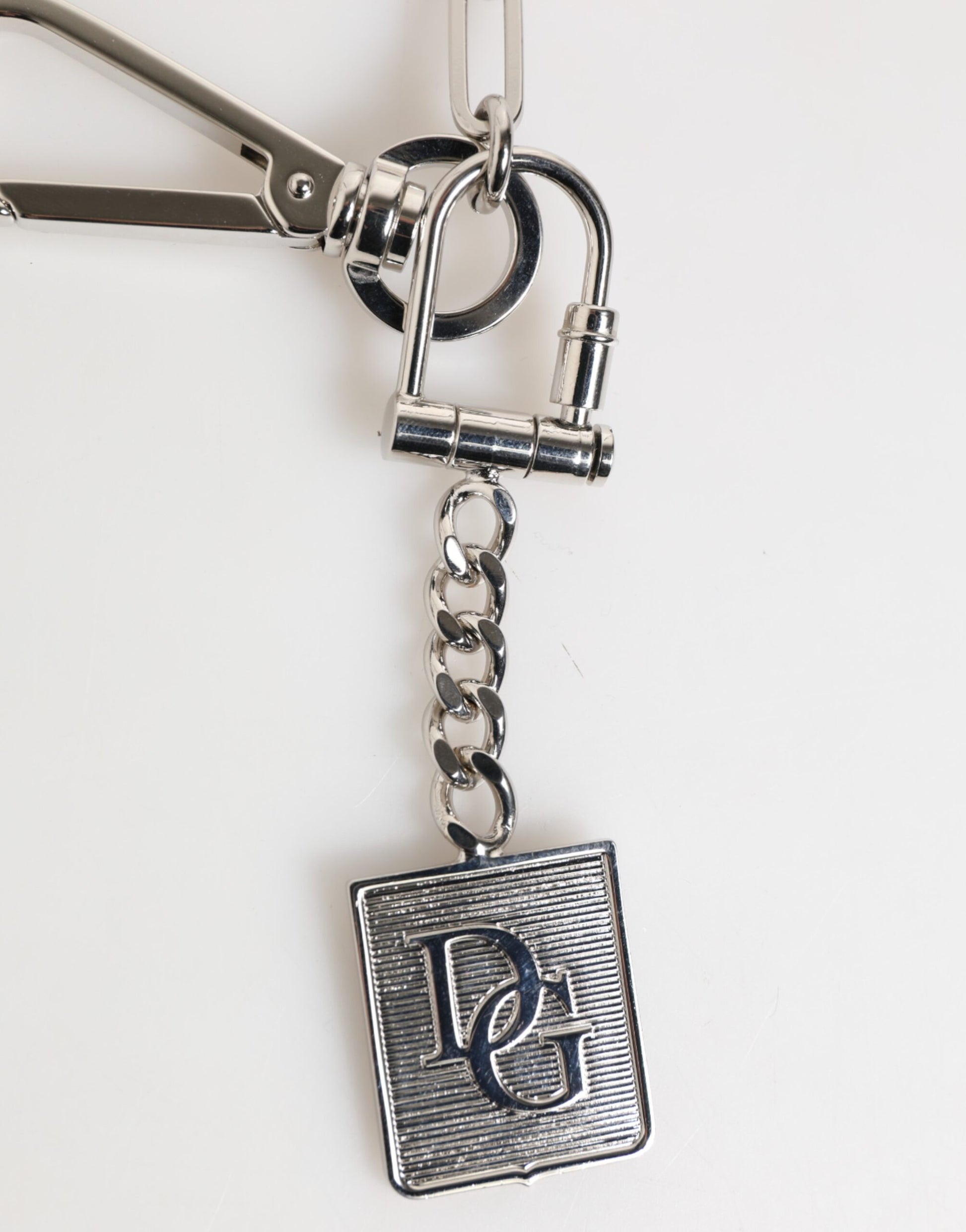 Dolce & Gabbana Silver Tone Metal Chain DG Logo Pendant Men's Necklace