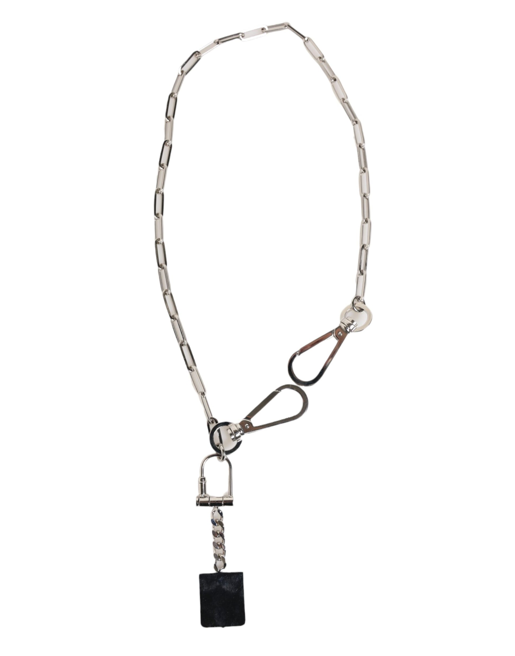 Dolce & Gabbana Silver Tone Metal Chain DG Logo Pendant Men's Necklace